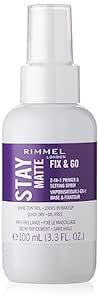 Rimmel London Stay Matte Fix & Go - 001 Transparent - 2-in-1 Primer & Setting Spray, Oil-Free, Locks Makeup into Place, Soothes Skin, 3.4oz