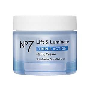 No7 Lift & Luminate Triple Action Night Cream - Anti-Wrinkle, Collagen Peptide Brightening Cream - Skin Firming Hyaluronic Acid & Hibiscus + Hyperpigmentation Vitamin C Face Cream (50ml)