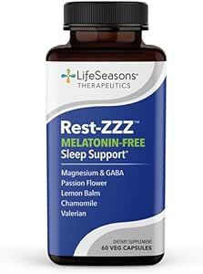 Life Seasons - Rest-ZZZ Melatonin Free - Sleep Support Supplement - Calms Nervous System - Eases Restlessness & Nerve-Related Sleeplessness - Magnesium GABA & Chamomile - 60 Capsules