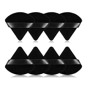 8Pcs of Triangular Powder Puff Makeup Sponges, Made of Super-soft Velvet, Designed for Contouring, Eye, and Corner, Beauty Blender Foundation Mixing Container.(Black)