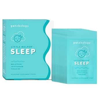 Patchology Little Helper All-Natural Sleep Strips - Green Tea, Caffeine, & Vitamin D - Products for Sleep - Quick-Dissolving Strips for Men & Women - Self Care (Herbal Honey, 30 Count)