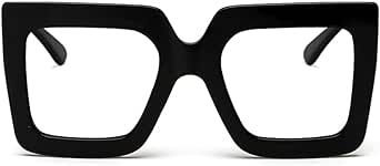 Breaksun Oversized Blue Light Glasses for Women Fashion Thick Square Computer Eyewear Non-Prescription Black Glasses