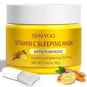 Vitamin C Turmeric Sleeping Mask, Vitamin C Overnight Face Mask With Turmeric, Vitamin C Brightening Sleep Face Mask Skin Care, Nourishing Hydrating Antioxidant Face Masks Skincare For Women - 2.82OZ