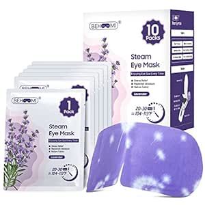 BeHoomi Steam Eye Mask for Dry Eyes, 10 Packs Lavender Heated Eye Mask, Self Heating Disposable SPA Warm Eye Compress Sleep Mask for Dark Circles & Puffiness, Reduce Eye Fatigue, Mothers Day Gifts