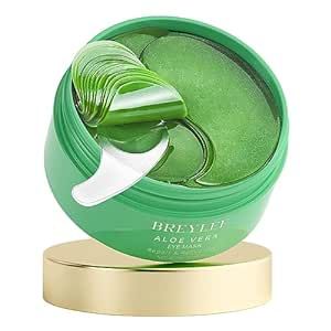 "BREYLEE Aloe Vera Eye Masks - 60 Pcs - Reduce Puffy Eyes & Dark Circles, Firm & Improve Under Eye Skin, Pure Natural Extracts for Youthful Appearance & Reduction of Fine Lines and Wrinkles."