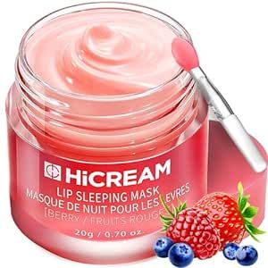 Lip Sleeping Mask, Hicream Moisturizing Strawberry Lip Mask, Day and Night Repair Lip Balm for Chapped Cracked Dry Lips, Nourishing & Hydrating Lip Mask for Women Men,Skin Care 0.7 oz.