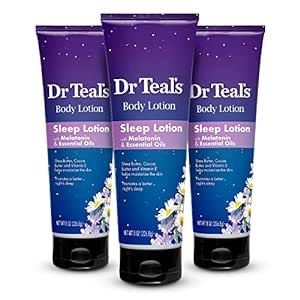 Dr Teal's Body Lotion, Sleep Lotion with Melatonin & Essential Oils, 8 Fl Oz (Pack of 3)(Packaging May Vary)