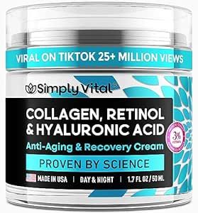 SimplyVital Face Moisturizer Collagen Cream - Anti Aging Neck and Decollete - Made in USA Day & Night Face Cream - Moisturizing, Lifting & Recovery - 1.7oz