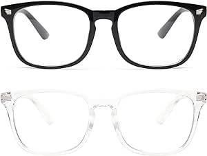 livho 2 Pack Blue Light Blocking Glasses, Computer Reading/Gaming/TV/Phones Glasses for Women Men,Anti Eyestrain & UV Glare (Light Black+Clear)