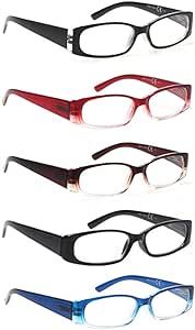 5 Pack Spring Hinge Reading Glasses Rectangular Fashion Quality Readers for Men and Women (5 Pack Mix, 1.75)