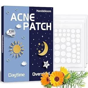 Mandabloom Pimple Patches Acne Patches - Day and Night 4 Sizes 180 Dots Thin & Thick Hydrocolloid Patches with Salicylic Acid, Tea Tree & Calendula Oil, Extra Adhesion for Face Zit Patch Dots