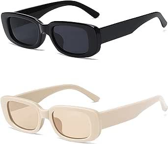 Tskestvy 2 Pack Square Rectangle Sunglasses for Women Men Y2K Retro Trendy Vintage Glasses 90S Cute Aesthetic