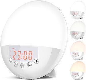 RICIAL Wake Up Light, 10000 Lux UV Free Sun lamp Sunrise Alarm Clock, Dimmable 5 Brightness & 4 Color Temperatures & Timer, Dual Alarms & Snooze, Sleep Aid with 10 Natural Sounds