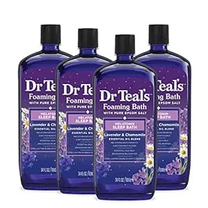 Dr Teal's Foaming Bath with Pure Epsom Salt, Melatonin Sleep Soak with Essential Oil Blend, 34 fl oz (Pack of 4) (Packaging May Vary)