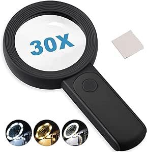 Magnifying Glass with Light 3X 45X High Magnification, Handheld & Lightweight, LED Illuminated Magnifier for Reading, Jewelers, Coins, Stamps, Hobbies & Crafts…