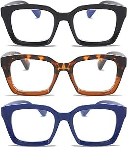 DXYXYO Blue Light Blocking Reading Glasses for Women 1.5 Oversized Computer Readers Retro Fashion Oprah Style Square 3 Pack