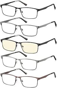 EYECEDAR 5-Pack Reading Glasses for Men Metal Frame Spring Hinges Include a pair of Blue Light Blocking Computer Readers Eyeglasses 2.00