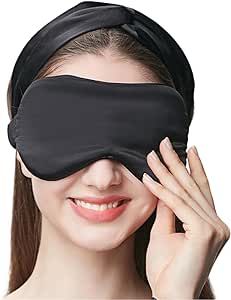 Silk Sleep Mask Luxury 100% 6A-Grade 19MM Mulberry Silk Eye Mask, Super Soft & Comfortable Sleep Eye Mask for Sleeping,for Anywhere (Black)