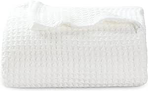 Bedsure 100% Cotton Blankets Twin XL Size for Bed - 405GSM Waffle Weave Blankets for All Seasons, Cozy and Soft Woven Blankets, Lightweight Fall Blankets, White, 66x90 inches