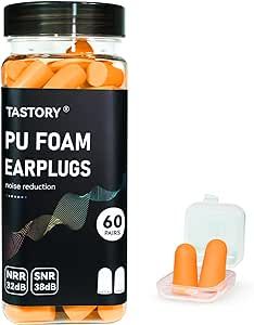 TASTORY Foam Ear Plugs, 60Pair 38dB Soft Earplugs for Sleeping, Noise Reduction Earplugs for Hearing Protection, Noise Cancelling for Shooting, Snoring, Studying, Travel, Concerts, Work