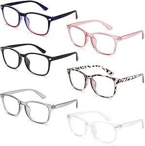 MIGSIR 6 Pack Blue Light Blocking Glasses for Computer Gaming, Fashion Fake Anti Eye Strain Eyeglasses for Women Men (6 Pack Mix-01)