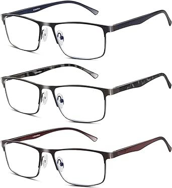 Lcbestbro 3 Pack Blue light Blocking Reading Glasses for Men, Stylish Metal Frame Readers