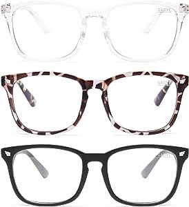 Gaoye Blue Light Blocking Glasses - 3 Pack Fashion Square Fake Eyeglasses, Anti UV Ray Computer Gaming Glasses, Blue Blockers Glasses for Women/Men, Matte Black+Leopard+Transparent