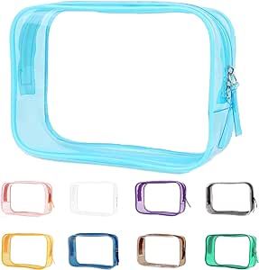 Clear Pouch Small, Clear Makeup Bag, 6.6"x2.3"x4.7" TSA Approved Toiletry Bag, Clear Travel Bags for Toiletries, Clear Cosmetic Bag for Women and Men Small-1 Pack Sky Blue