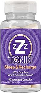 ZZZTONIN Sleep & Recharge. Vegan Natural Sleep Aid Melatonin GABA Supplements with Magnesium L-Theanine 5-HTP. Natural Calm Sleep Aids for Adults & Wake Refreshed. 60 Capsules