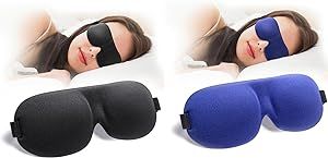 Sleep Mask(Black & Blue) for Back and Side Sleeper, 100% Block Out Light, Eye Mask Sleeping of 3D Night Blindfold, Ultralight Travel Eye Cover