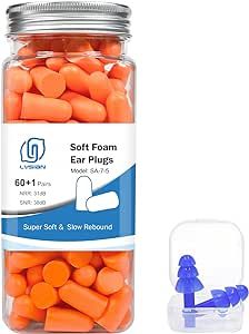 LYSIAN Soft Foam Earplugs 38dB SNR, 60 Pairs, Disposable Noise Cancelling Ear Plugs for Snoring, Working, Sleeping, Industrial - Orange
