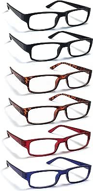 6 Pack Reading Glasses by BOOST EYEWEAR, Traditional Frames in Assorted Colors, for Men and Women, with Spring Loaded Hinges