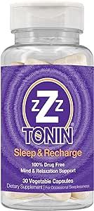 ZZZTONIN Sleep & Recharge. Vegan Natural Sleep Aid Melatonin GABA Supplements with Magnesium L-Theanine 5-HTP. Natural Calm Sleep Aids for Adults & Wake Refreshed. 30 Capsules