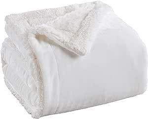 Great Bay Home Sherpa Fleece and Velvet Plush King Throw Blanket White | Thick Blanket for Fall and Winter | Cozy, Soft, and Warm Fleece Throw Blanket | Cielo Collection