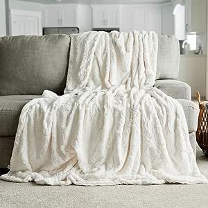 GRACED SOFT LUXURIES Throw Blanket Softest Warm Elegant Cozy Faux Fur Aesthetic for Home, Couch, Sofa, Bed, Living Room (Solid Ivory, Extra Large 60" x 80")