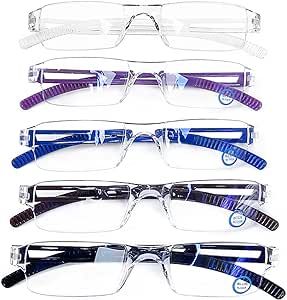 AQWANO Rimless Reading Glasses for Women Men, Clear Frame Readers Computer Blue Light Blocking Anti Glare Filter Lightweight (5 Pack Mix Color, 2.0)