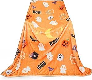 CNVOILA Orange Halloween Flannel Throw for Home Gatherings & Movie Nights: Decorative Pumpkin Blanket, Perfect for Home Decor and for Women, Girls, Men and Pets