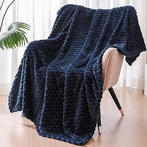 Exclusivo Mezcla Large Soft Fleece Throw Blanket, 50x70 Inches 3D Cloud Stylish Jacquard Throw Blanket for Couch, Cozy, Warm, Lightweight and Decorative for Winter, Navy Blue Blanket