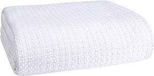 BELIZZI HOME 100% Cotton Bed Blanket, Breathable Full Queen Size, Cotton Thermal Blankets, Perfect for Layering Any Bed for All Season, White