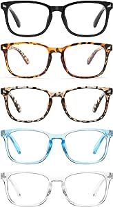 CCVOO 5 Pack Reading Glasses Blue Light Blocking, Filter UV Ray/Glare Computer Readers Fashion Nerd Eyeglasses Women/Men (*C1 Mix, 2.0)
