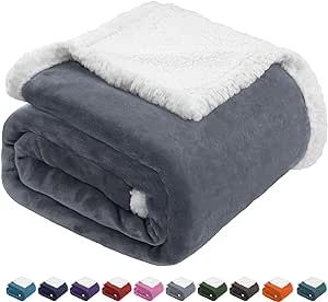 BEAUTEX Sherpa Fleece Throw Blankets, Soft Fluffy Flannel Plush Blanket and Throw, Fuzzy Cozy Grey Cuddle Blankets for Couch Bed Sofa Adults (50" x 60", Grey)