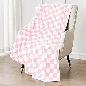 Edenleaf Pink Checkered Blanket, Ultra Soft Fleece Checkered Throw Blanket for Couch Bed and Travel, Luxury Pink Throw Blankets for All Seasons (Pink, 50"x60")