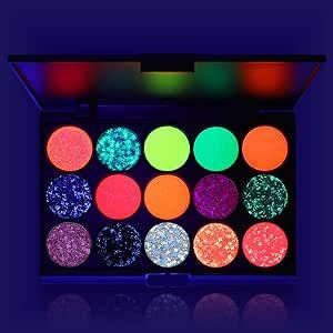 BADCOLOR UV Glitter Eyeshadow Palette Glow in The Dark - Neon Body Glitter Face Makeup Pallets for Women - Shimmer Color Pop Eye Shadow Products for Halloween