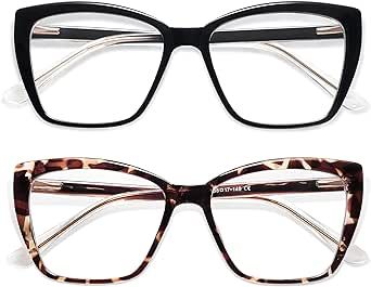 AMOMOMA Trendy TR90 Oversized Blue Light Reading Glasses Women,Stylish Square Cat Eye Glasses AM6031