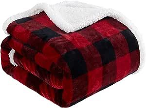 Touchat Sherpa Red and Black Buffalo Plaid Christmas Throw Blanket, Fuzzy Fluffy Soft Cozy Blanket, Fleece Flannel Plush Microfiber Blanket for Couch Bed Sofa (60" X 70")