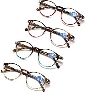 Reading Glasses for Women - Blue Light Blocking Ladies Spring Hinge Readers with Pouches Anti Eyestrain/Glare Women's Computer Eyeglasses(4 Pairs Mix Color, 2.00)