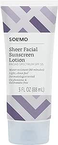 Amazon Brand - Solimo Sheer Face Sunscreen SPF 55, Reef Friendly (Octinoxate & Oxybenzone Free), 3.0 Fluid Ounce