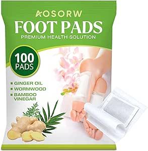 AOSORW 100 Pack Foot Pads, Ginger Oil Bamboo Charcoal Foot Pads, Foot Care Patch, Effective Feet Health Patches, Better Sleep Quality and Foot Pain Relief