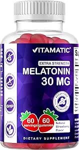 Vitamatic Sugar Free Melatonin 30mg per Gummy - 60 Servings - 60 Vegetarian Gummies - Non-Habit Forming Supplement