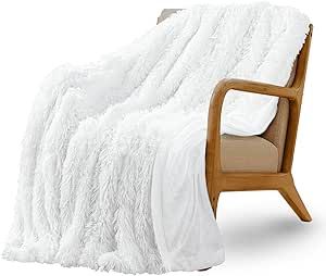 Fluffy Soft Faux Fur Throw Blanket, Fuzzy Cozy Breathable Blanket for Couch,Bed,Sofa,50" x 60",Pure White